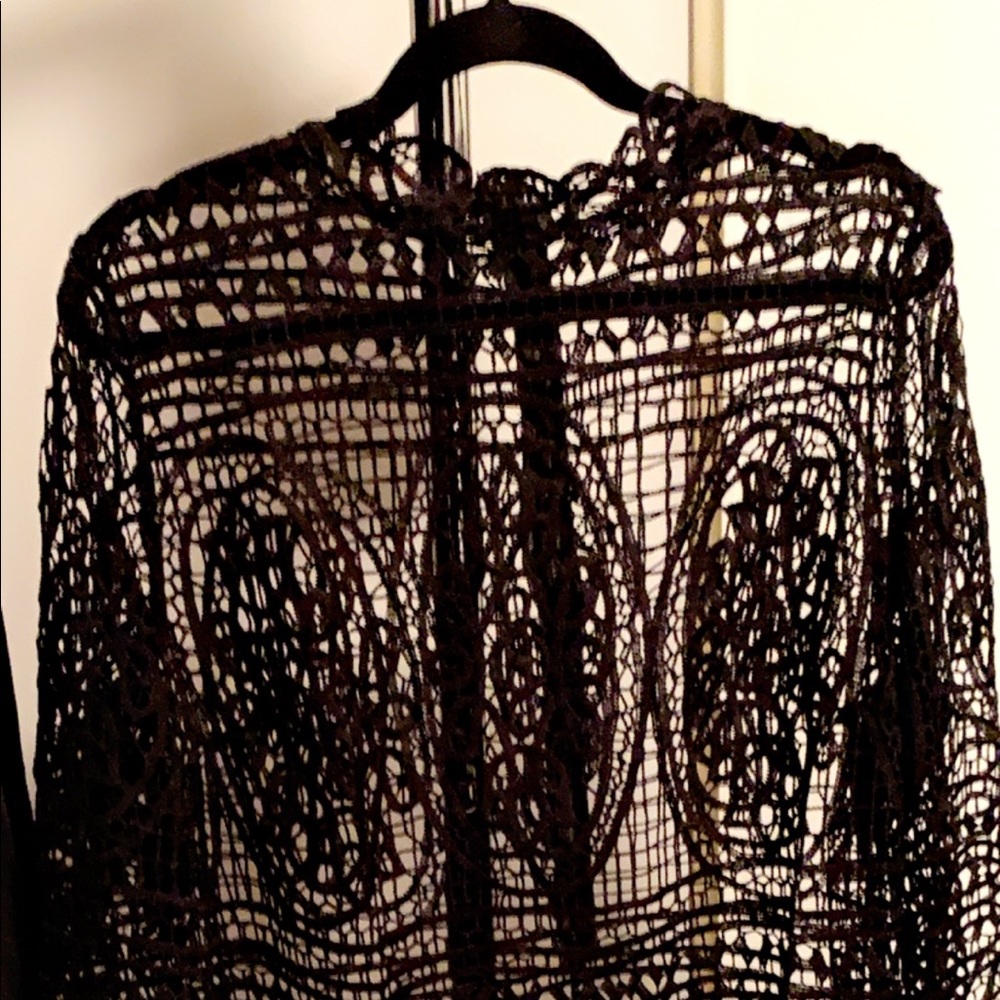 Lane Bryant Black Crochet• Bell Sleeve Blouse•